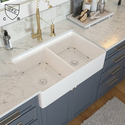 33 Zoll Undermount-Bauernhaus-Badezimmer Doppeltes sinken weiße große keramische Küche