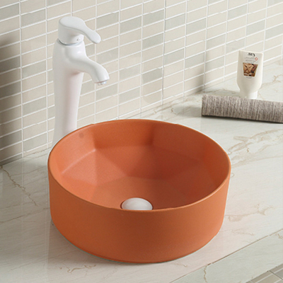 Glatte keramische runde Badezimmer-Wanne über Gegentischplatte-orange Waschbecken