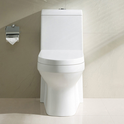 Weiße Badezimmer-Toiletten sondern ebenen länglichen umsäumten einteiligen Toiletten-Schüssel-Aussaugheber aus